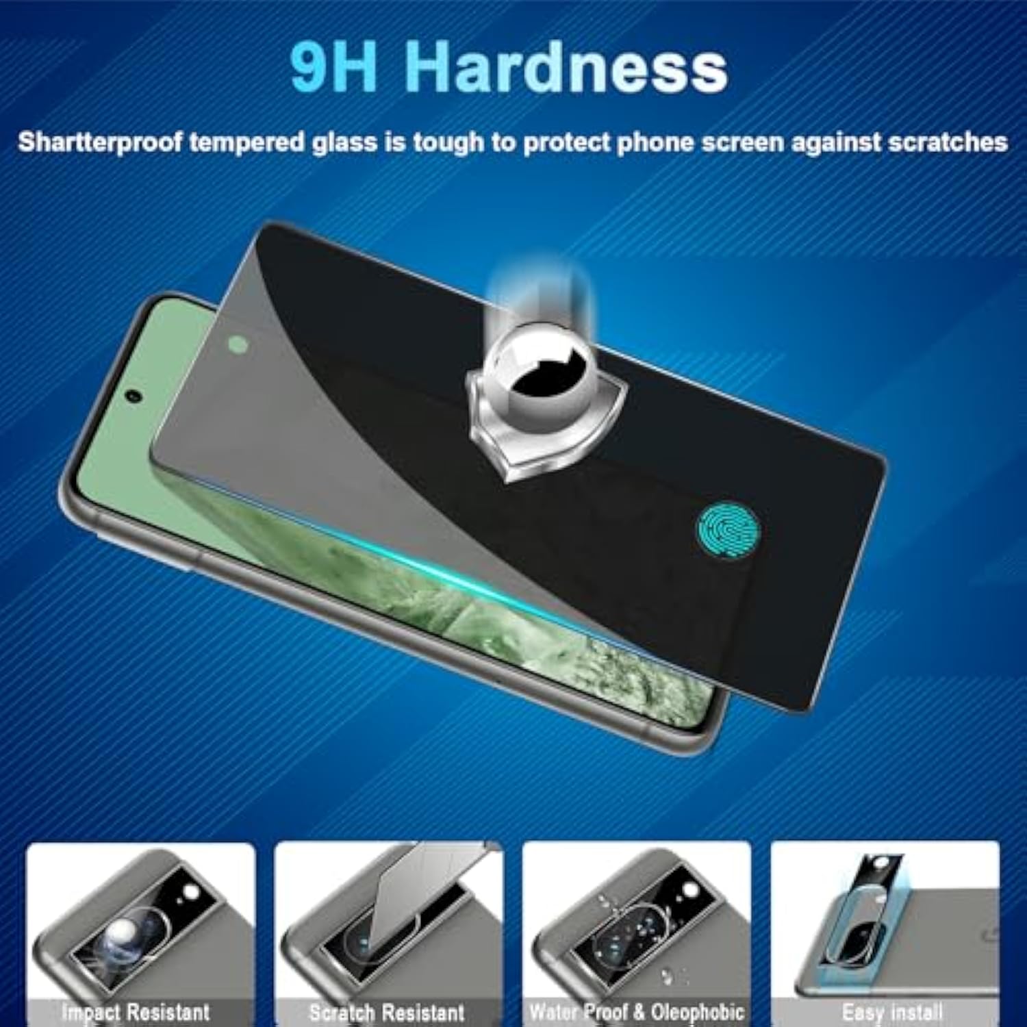 [2+2 Pack] Privacy Screen Protector Compatible With Pixel 8 5G, 2 Tempered Glass Film With 2 Camera Lens Protectors, High Clarity, Bubble Free, Anti-Spy Protection
