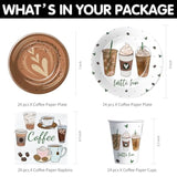 Coffee Party Decorations, Latte Fun Coffee Birthday Party Supplies, Paper Plates And Napkins Table Decorations, Cups, Tablecloth, Frappe Birthday Banner, Disposable Cutlery, Serves 24