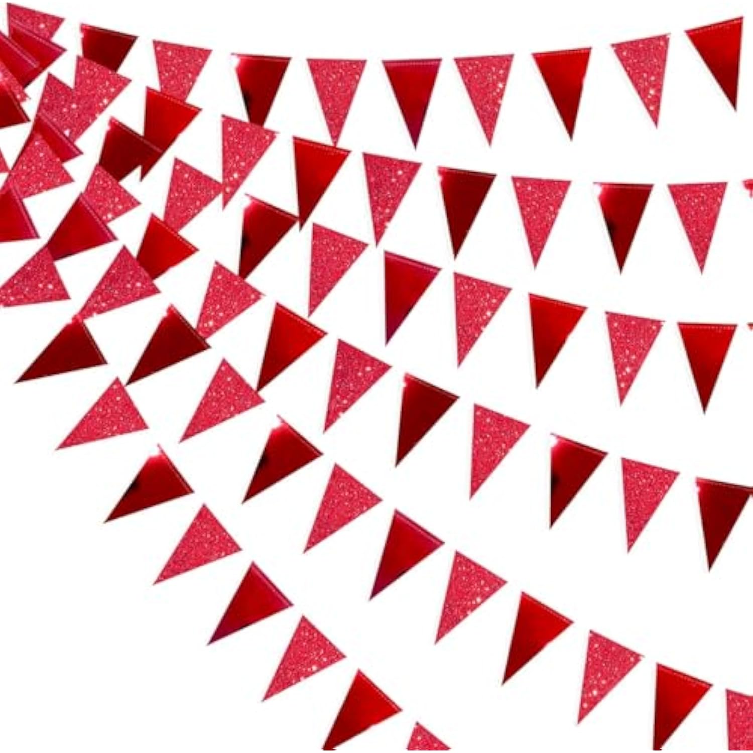 30ft Red Glitter Triangle Banner Metallic Pennant Bunting for Party Decorations