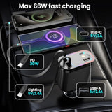 66W Retractable Car Charger Adapter With Starlight, 4-In-1 Fast Charging Usb C Car Charger With 2 Retractable Cables, Compatible With Iphone 16/15/14/13/12/11, Galaxy, And Pixel