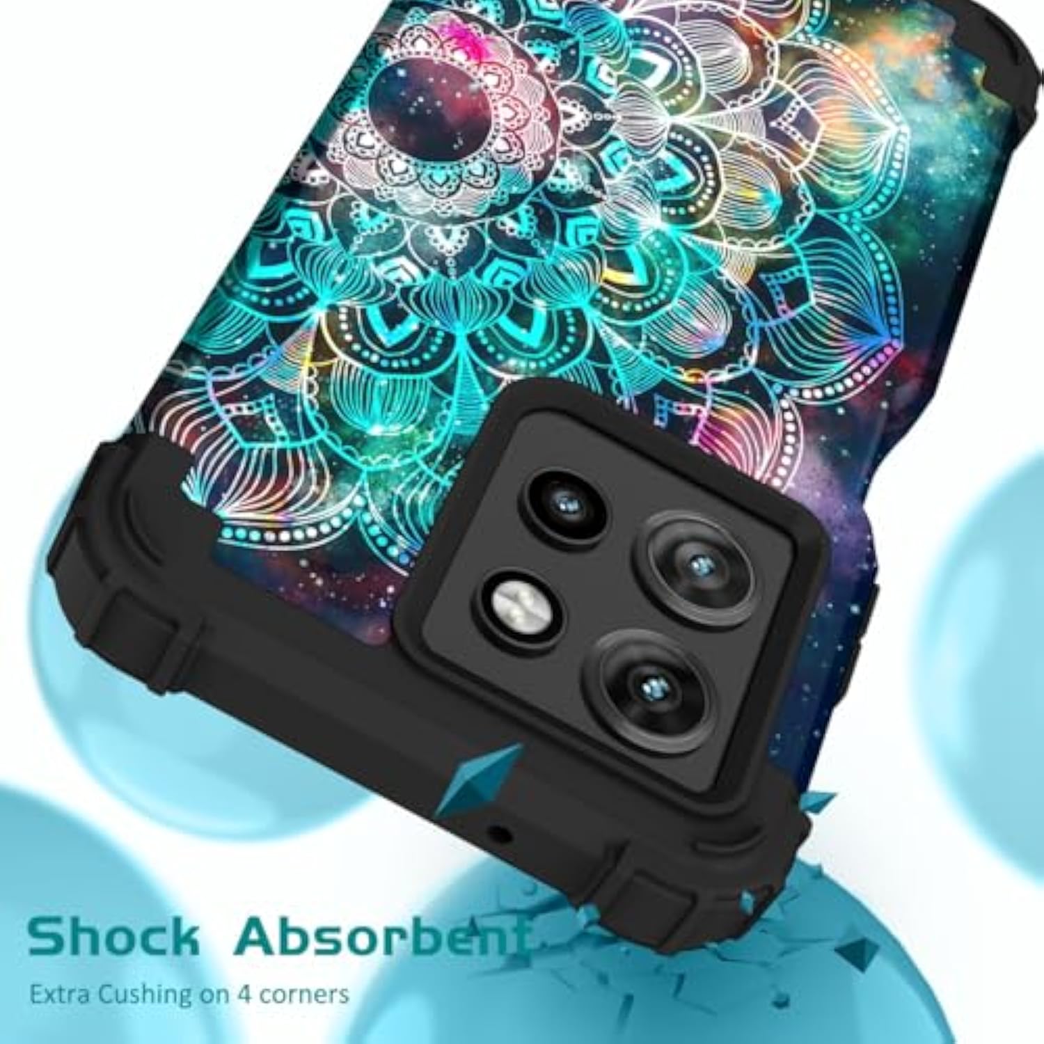 For Moto G 2025 Case, Shockproof Heavy Duty Protection Soft Silicone Rubber Bumper+Hard Plastic Hybrid Protective Phone Case For Women & Girls - Mandala In Galaxy