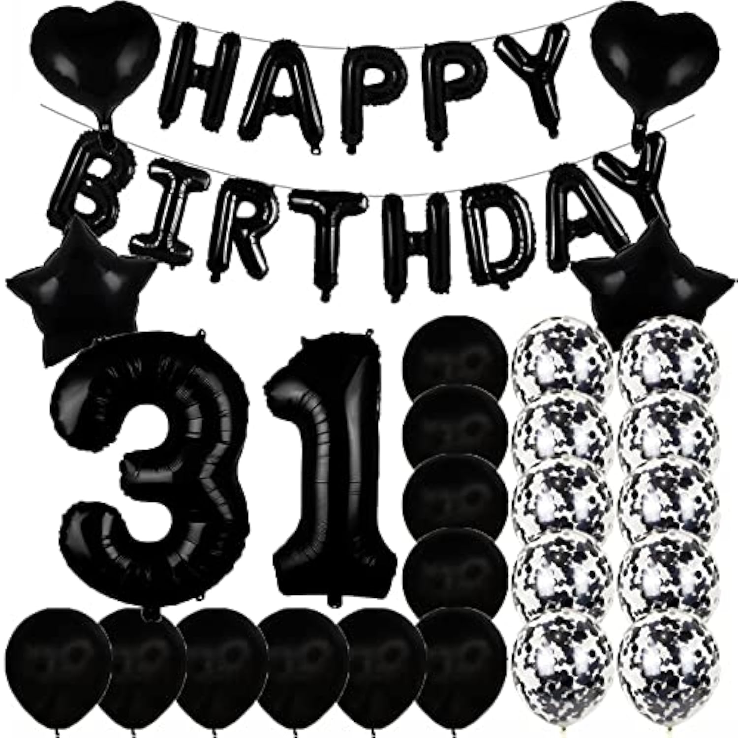 Sweet 31Th Birthday Decorations Party Supplies,Black Number 31 Balloons,31Th Foil Mylar Balloons Latex Balloon Decoration,Great 31Th Birthday For Girls,Women,Men,Photo Props