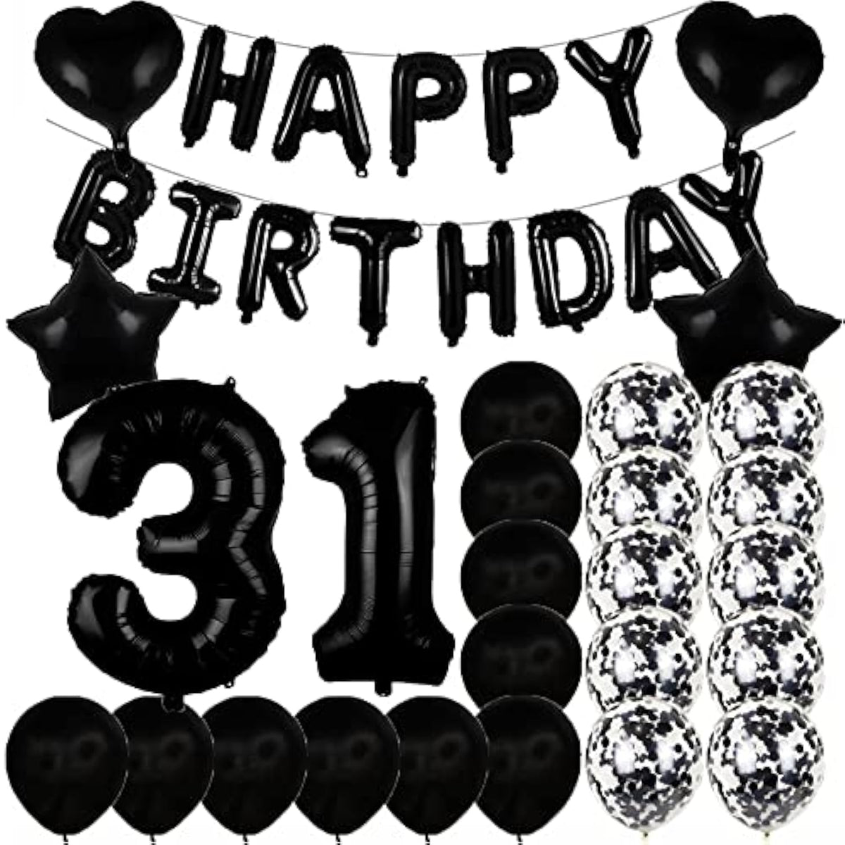 Sweet 31Th Birthday Decorations Party Supplies,Black Number 31 Balloons,31Th Foil Mylar Balloons Latex Balloon Decoration,Great 31Th Birthday For Girls,Women,Men,Photo Props