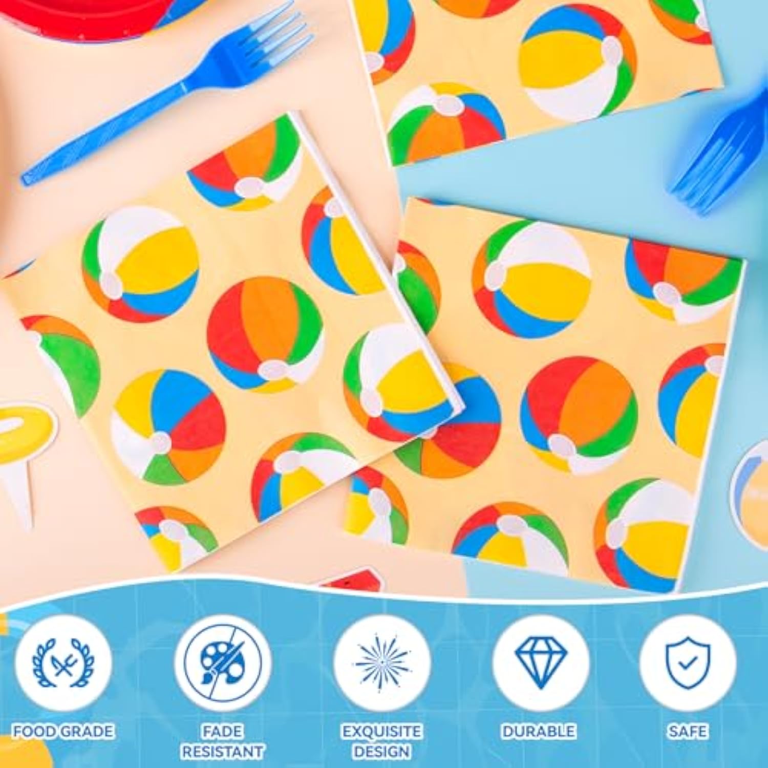 96 Pcs Pool Beach Summer Party Plates Napkins, Beach Theme Party Decorations, Hawaiian Summer Ball Plates Pool Decorations Supplies For Kids, Serves 24