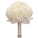 Ivory Cream Bouquet For Bride Bridesmaids With Diamond Soft Ribbons Artificial Pe Rose Bridal Holding Flowers For Wedding, Party And Church(Dia:8.26Inchh:10Inch Ivory W2018)…