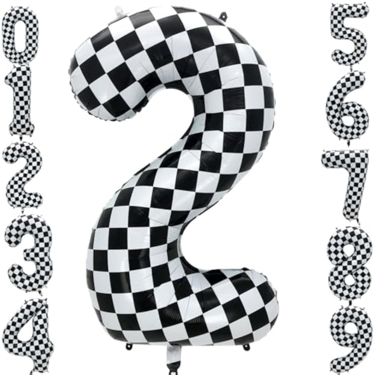 42 Inch Checkered Number Balloon 2, 2Nd Race Car Birthday Party Supplies For Boys Girls, Large Black And White Number 2 Balloon Party Decorations (Checkered 2)