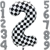 42 Inch Checkered Number Balloon 2, 2Nd Race Car Birthday Party Supplies For Boys Girls, Large Black And White Number 2 Balloon Party Decorations (Checkered 2)
