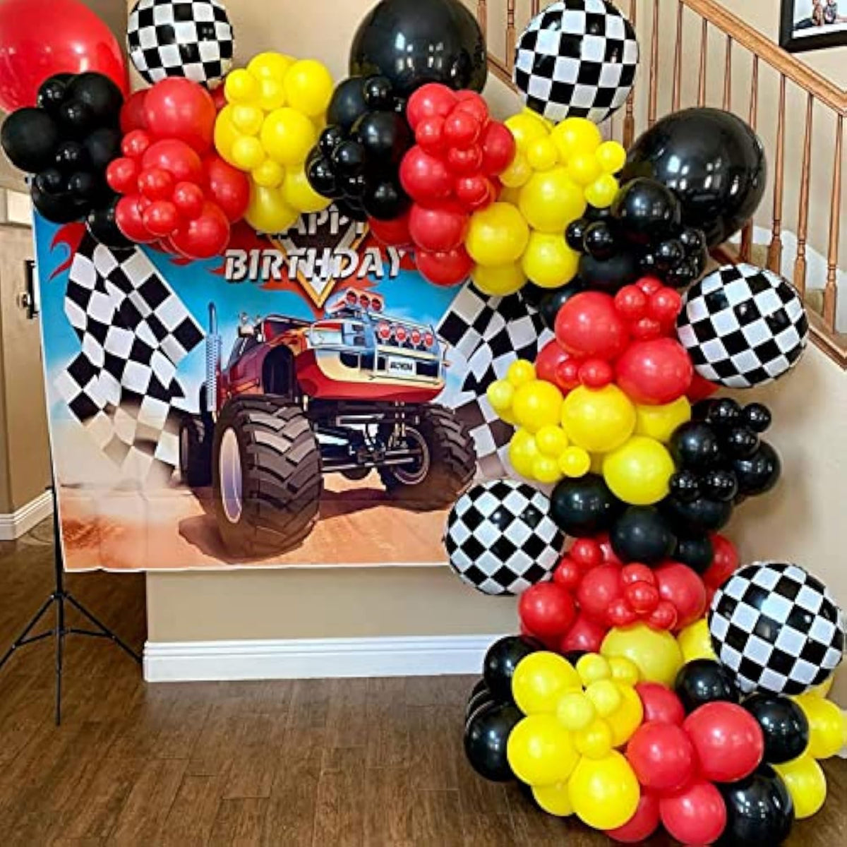 150PCS Race Car Balloon Garland Kit – Racing Birthday Balloons with Checkered Foils
