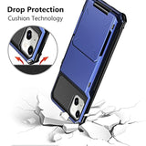 Case For Iphone 13 Case Wallet 4-Card Holder Id Slot Flip Door Hidden Pocket Anti-Scratch Dual Layer Hybrid Tpu Bumper Armor Protective Hard Shell Back Cover For Iphone 13 6.1 Navy