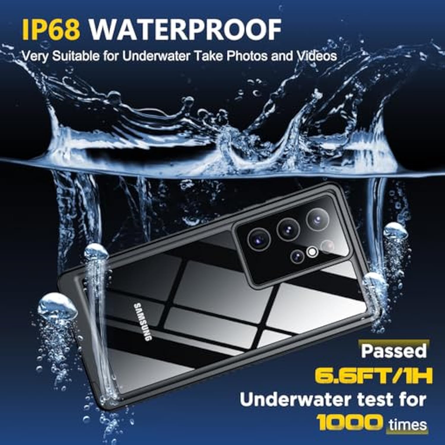 Designed For Samsung Galaxy S23 Ultra Case Waterproof,Built-In [ Screen + Camera Lens Protector][Ip68 Underwater] Full Protection Heavy Duty Shockproof Anti-Scratched Phone Case,Black