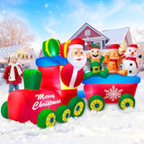 8 Ft Long 4.5 Ft Tall Christmas Train Inflatable Outdoor Yard Decoration, Blow Up Santa Claus Driving Train With Snowman