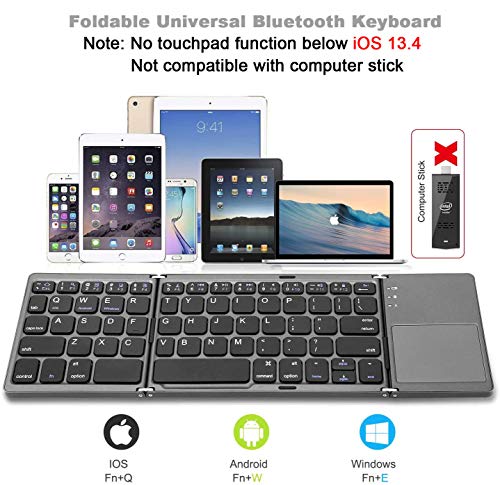 Foldable Bluetooth Keyboard,Wireless Portable Keyboard With Touchpad,Rechargeable Pocket-Size Folding Travel Keyboard For Ios,Android,Windows Devices-Space Gray