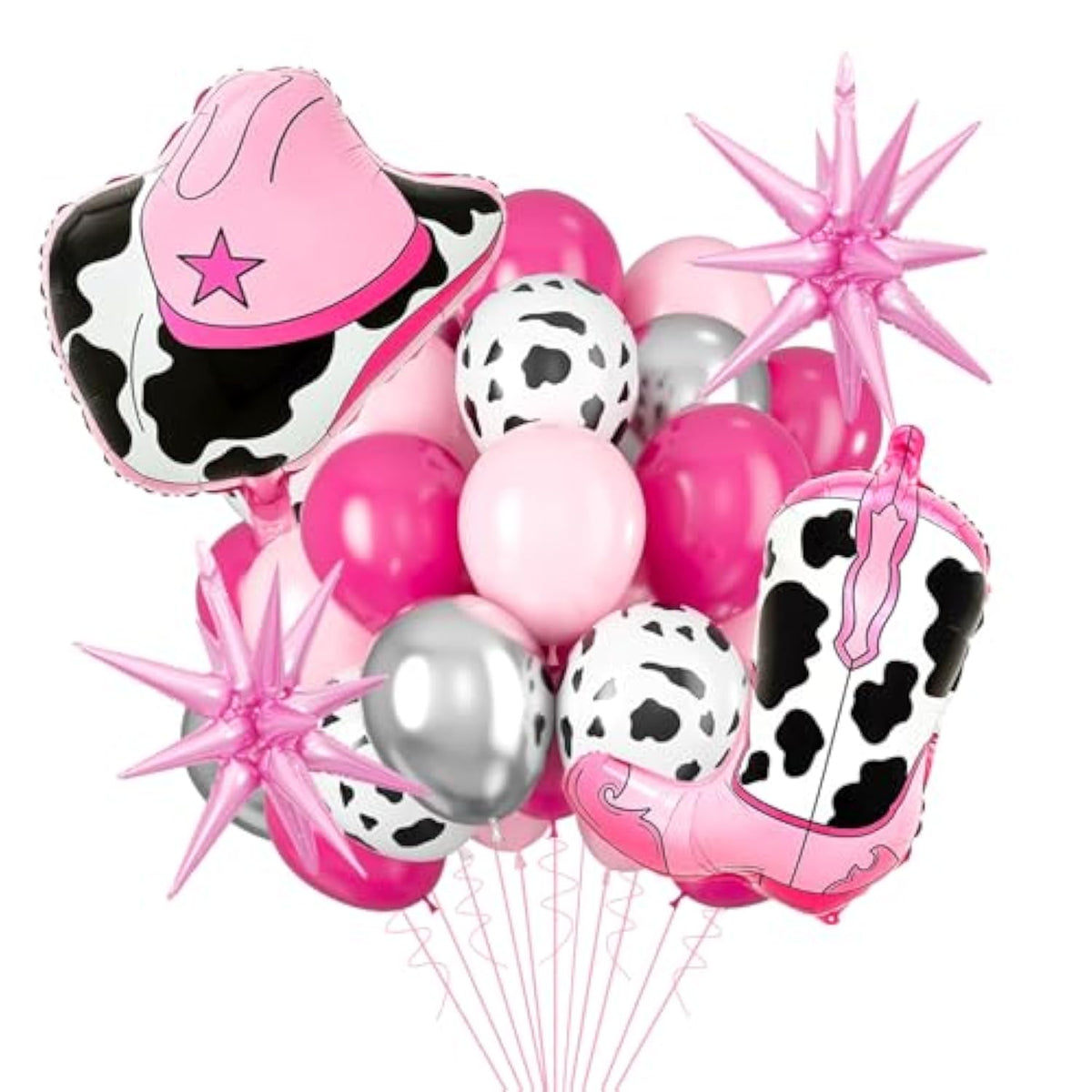 20Pcs Cowgirl Balloons, Pink Cow Print Balloon And Star Balloons For Western Cowgirl Birthday Party Decorations, Bachelorette Party Decorations
