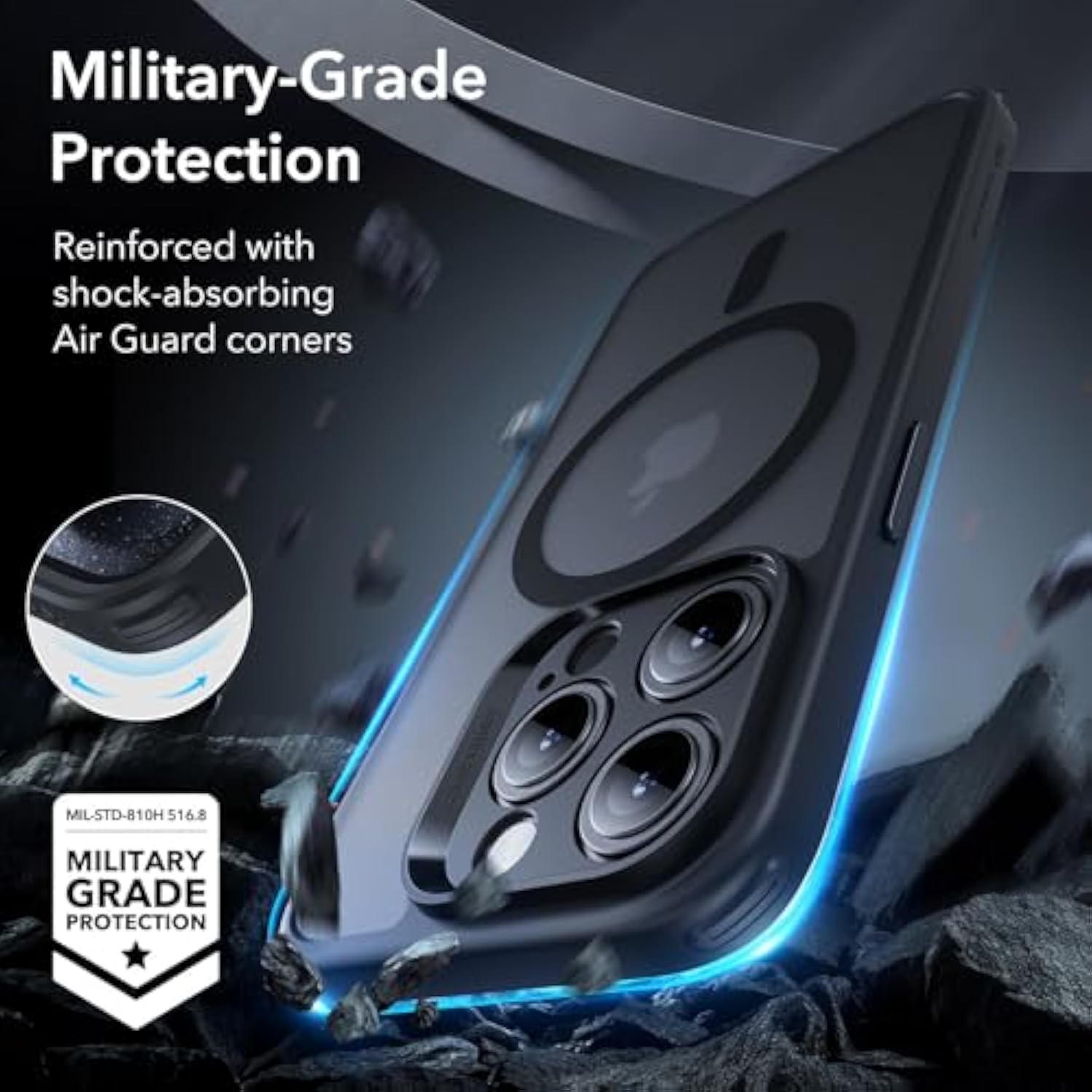 ESR for iPhone 15 Pro Case, Translucent Matte Case, Compatible with MagSafe, Military-Grade Protection, Classic Series, Frosted Black