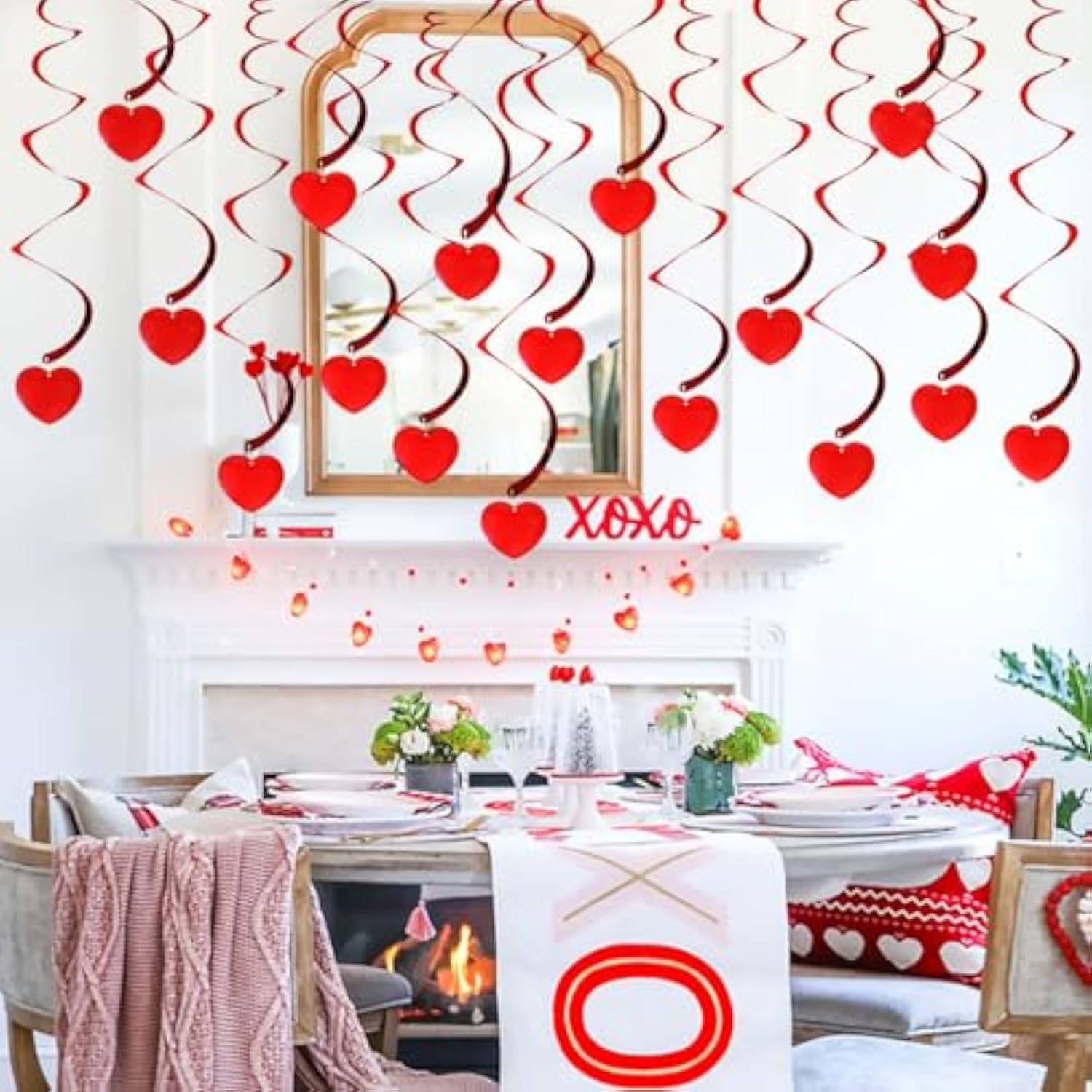Anniversary Day Red Heart Hanging Swirls -12Pcs Love Heart Garland, Swirl Streamers Decorations,Ceiling Spirals For Engagement Wedding Party Baby Shower(12P-Swirl)