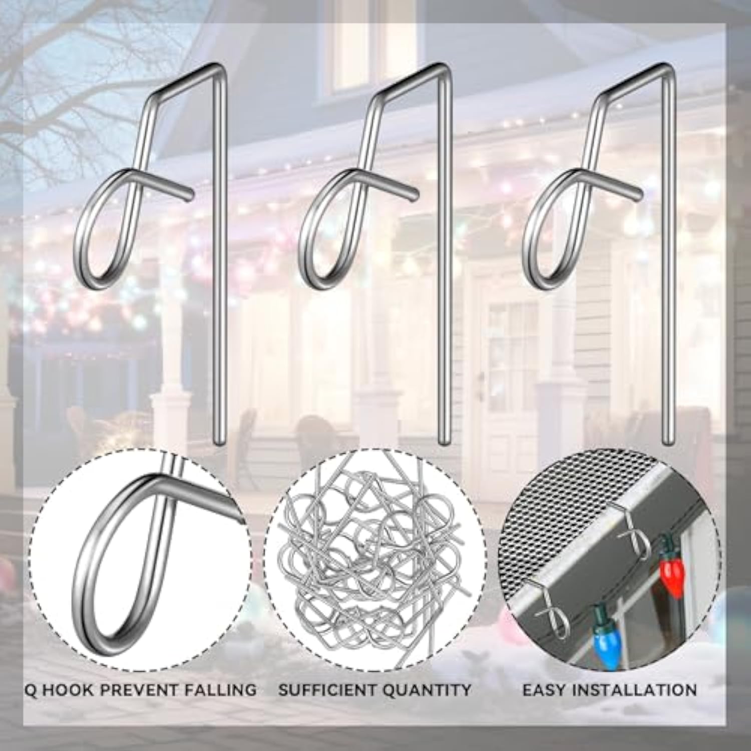 50 Pcs Gutter Clips For Hanging Outdoor Lights Heavy-Duty Christmas Metal Light Q-Hangers Hooks For Gutters Guard Holiday Hangers