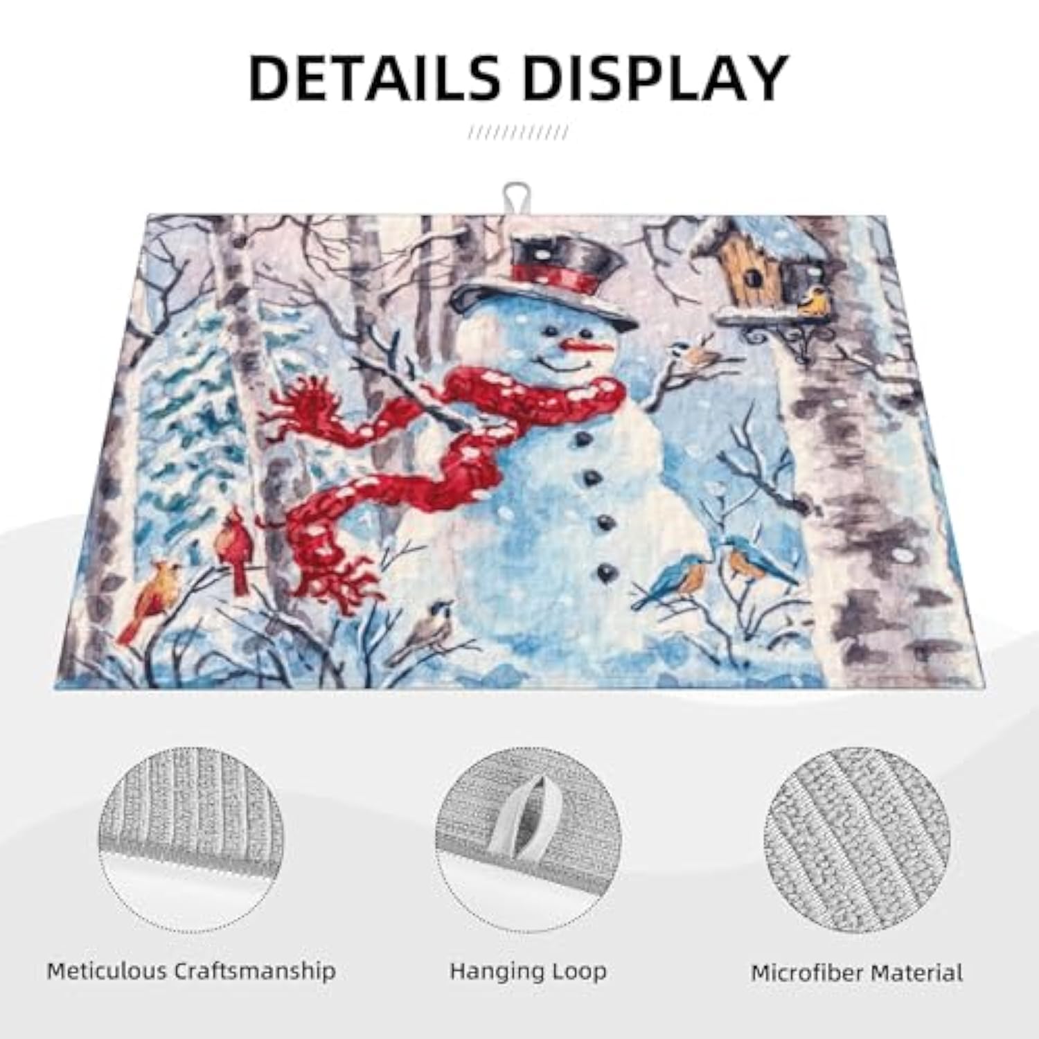 Merry Christmas Snowman Dish Drying Mat 18"X24" For Kitchen Counter, Absorbent Microfiber Dishes Draining Pad Rack Mats Fast Dry Kitchen Accessories