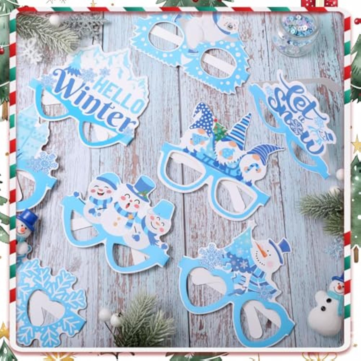 24pc Winter Paper Snowflake Glasses Party Favors Photo Booth Props