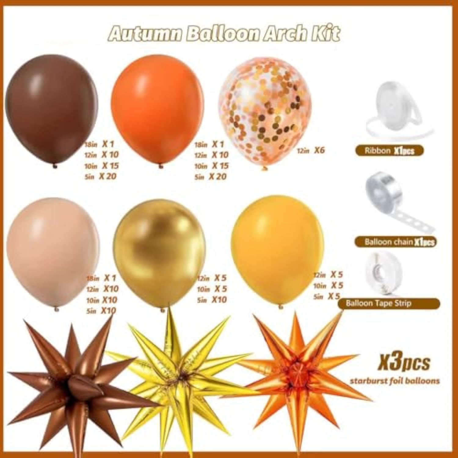 178Pcs Fall Balloon Arch Kit with Starburst Foil for Thanksgiving & Party Decor