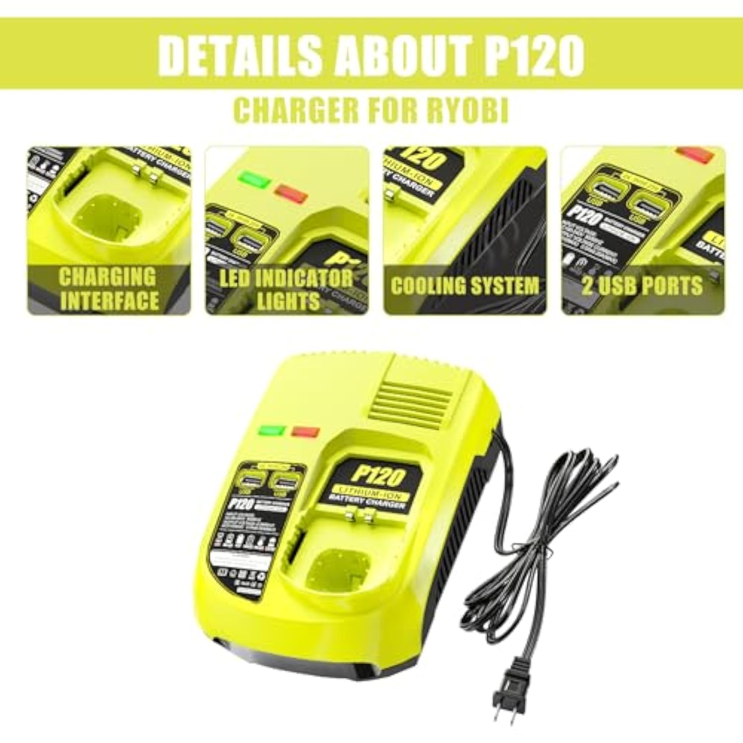 Dsanke P120 14.4V 18V Battery Charger Replacement For Ryobi Charger One+ P117 P118 P119 Lithium-Ion Nicd Nimh Battery P100 P101 P102 P103 P105 P107 P108 Bpl-1815