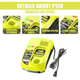 Dsanke P120 14.4V 18V Battery Charger Replacement For Ryobi Charger One+ P117 P118 P119 Lithium-Ion Nicd Nimh Battery P100 P101 P102 P103 P105 P107 P108 Bpl-1815