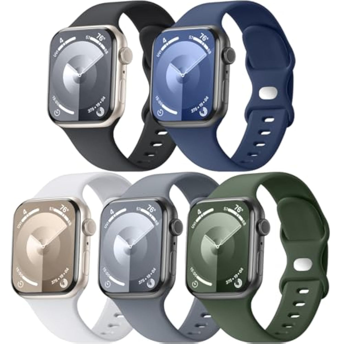 5 Pack Soft Silicone Bands - Compatible With Apple Watch Ultra 2 & Ultra Band 49Mm 45Mm 44Mm 46Mm 42Mm 41Mm 40Mm 38Mm Men Women, Sport Strap Band For Iwatch Se Series 10 9 8 7 6 5 4 3