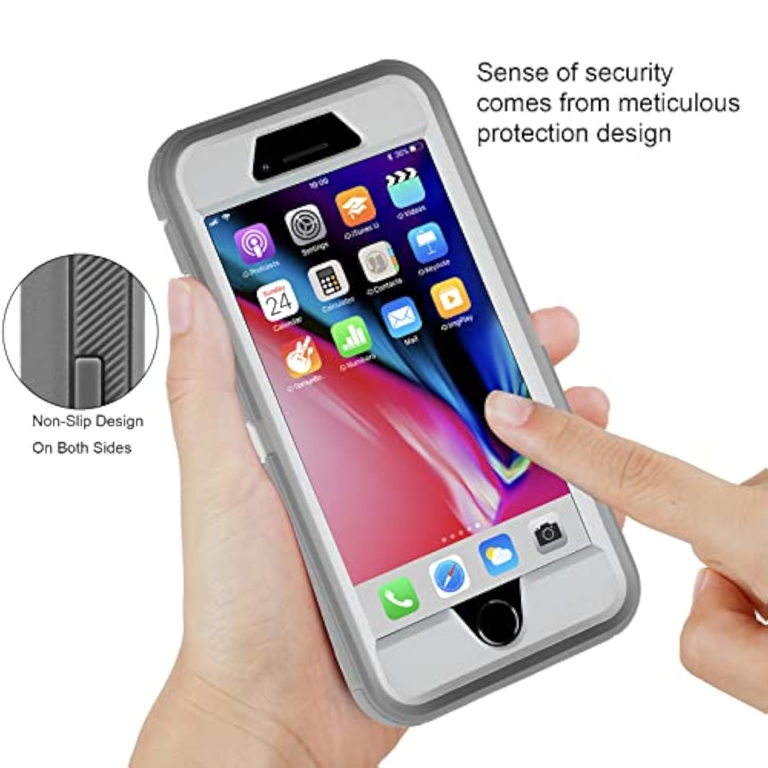 Case For Iphone Se 2020/2022 Case,3-Layer Structure With Built-In Screen Protector Shockproof And Drop-Proof Case For Iphone Se 4.7-Inch Greywhite