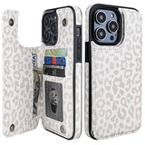 For 14 Pro Max Wallet Case With Card Holder, White Leopard Cheetah Pattern Back Flip Folio Pu Leather Kickstand Card Slots Case For Women Girls, Double Magnetic Clasp Shockproof 6.7"