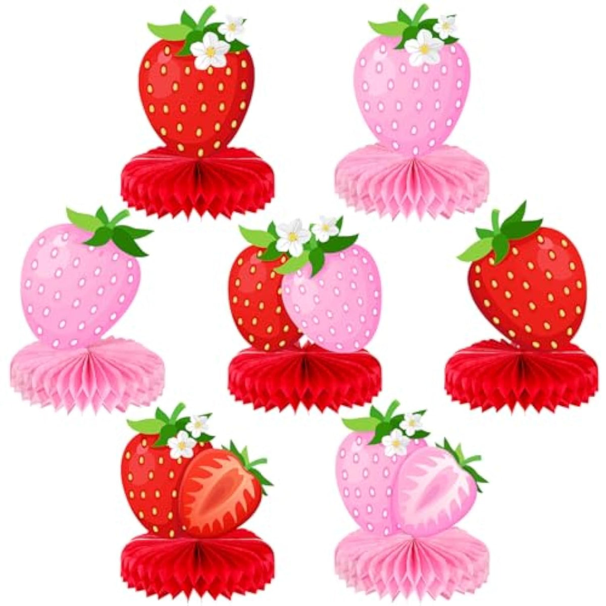 7 Pcs Strawberry Honeycomb Centerpieces Berry First Birthday Decorations Strawberry Table Centerpieces For Sweet Berry One Birthday Table Topper Summer Fruits Baby Shower Party Favor Supplies