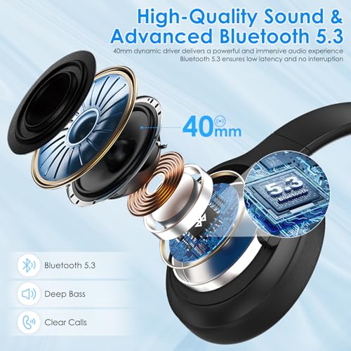 Active Noise Cancelling Headphones, Wireless Over Ear Bluetooth Headphones,100H Play Time Bluetooth Headphone with Microphone,Lightweight and