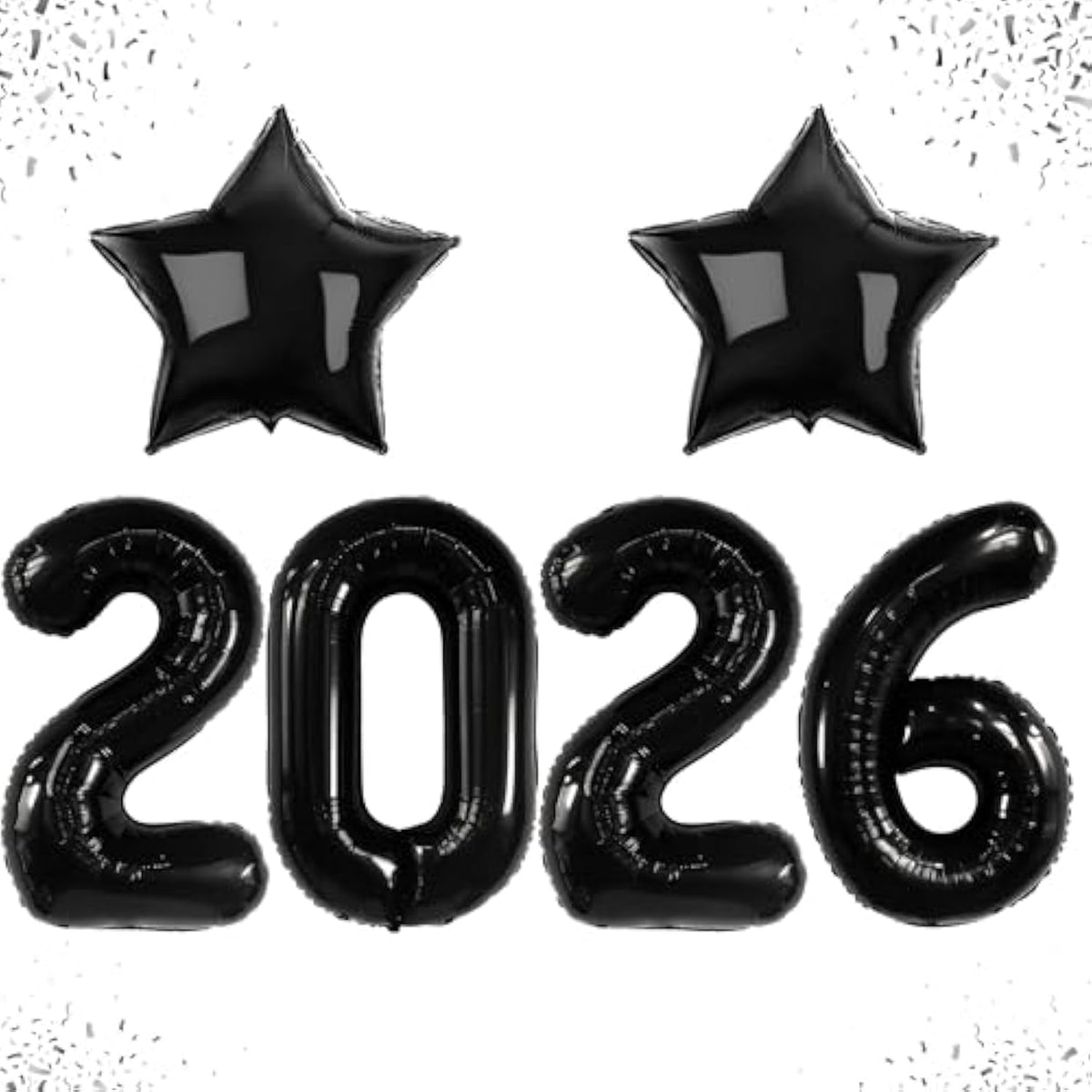 42-Inch Giant Black 2026 Number Balloons Bold NYE Party Decorations