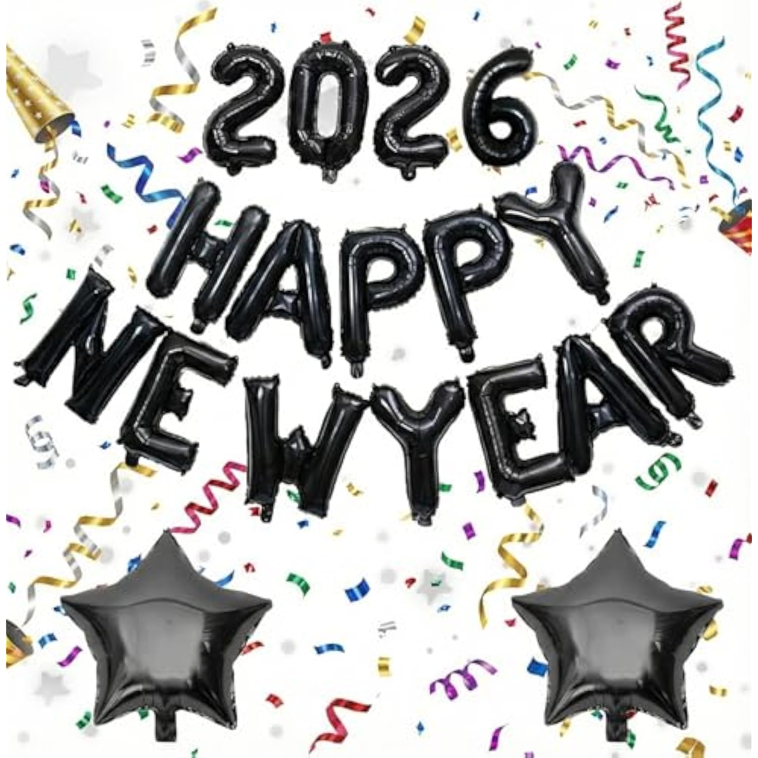 2026 Balloons Black New Year Party Supplies for Eve Celebration
