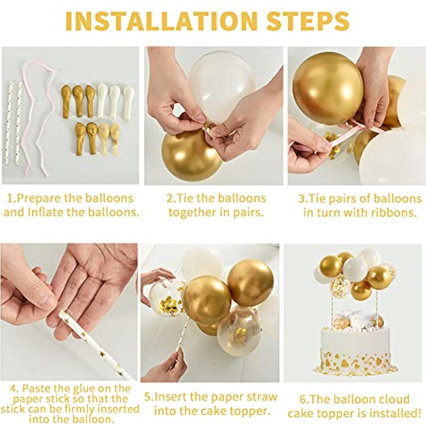 Happy Birthday Cupcake Toppers - White Gold Mini Balloon Cloud Birthday Cake Decorations For Wedding Anniversary Baby Shower Decorations