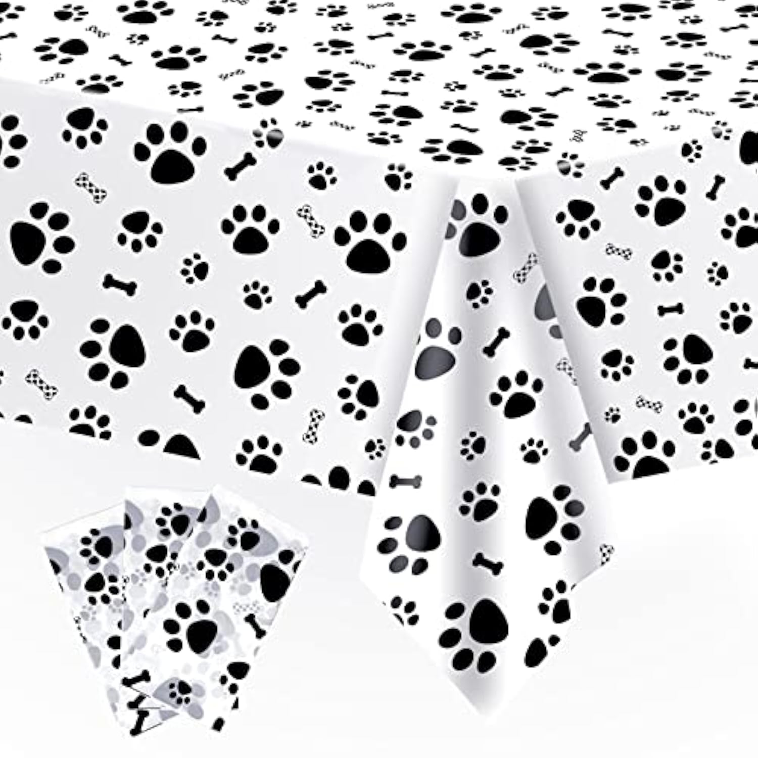 3-Pack Paw Print Dog Party Tablecloths, 54x108", Disposable Pet Theme Decor
