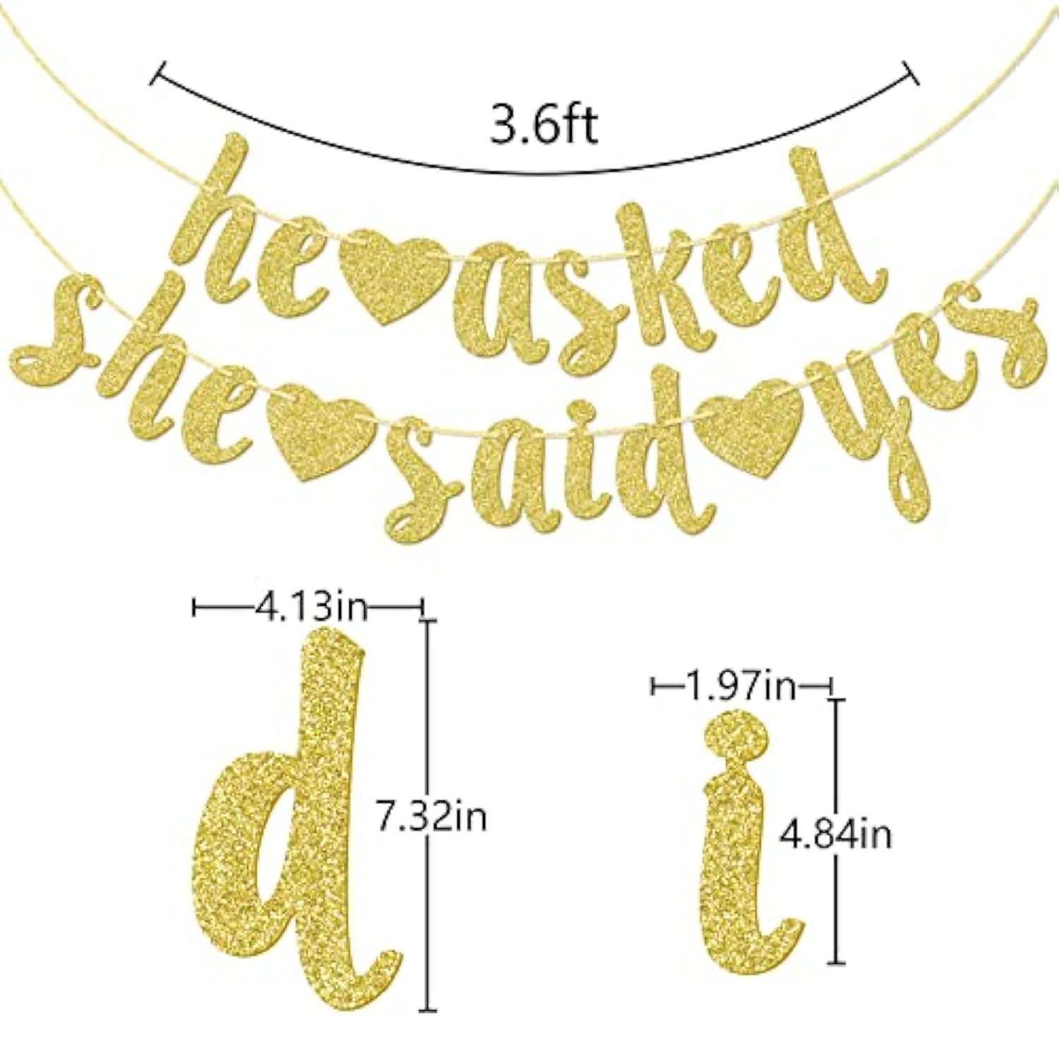 He Asked She Said Yes Gold Glitter Banner - Wedding, Engagement, Bridal Shower Party Decorations