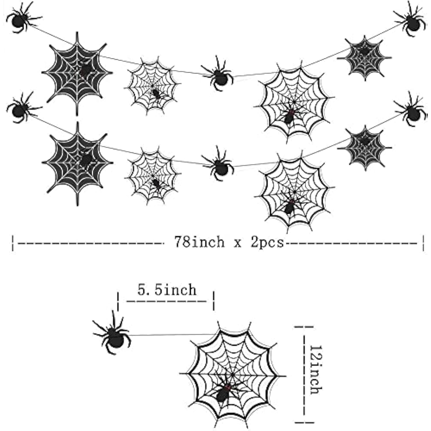 Spider Web Banner Garland Black Halloween Decorations Hanging Cobweb Spiderweb Haunted Mansion For Spooky Birthday Horror Home Office Classroom Mantle Fireplace Decor Party Supplies