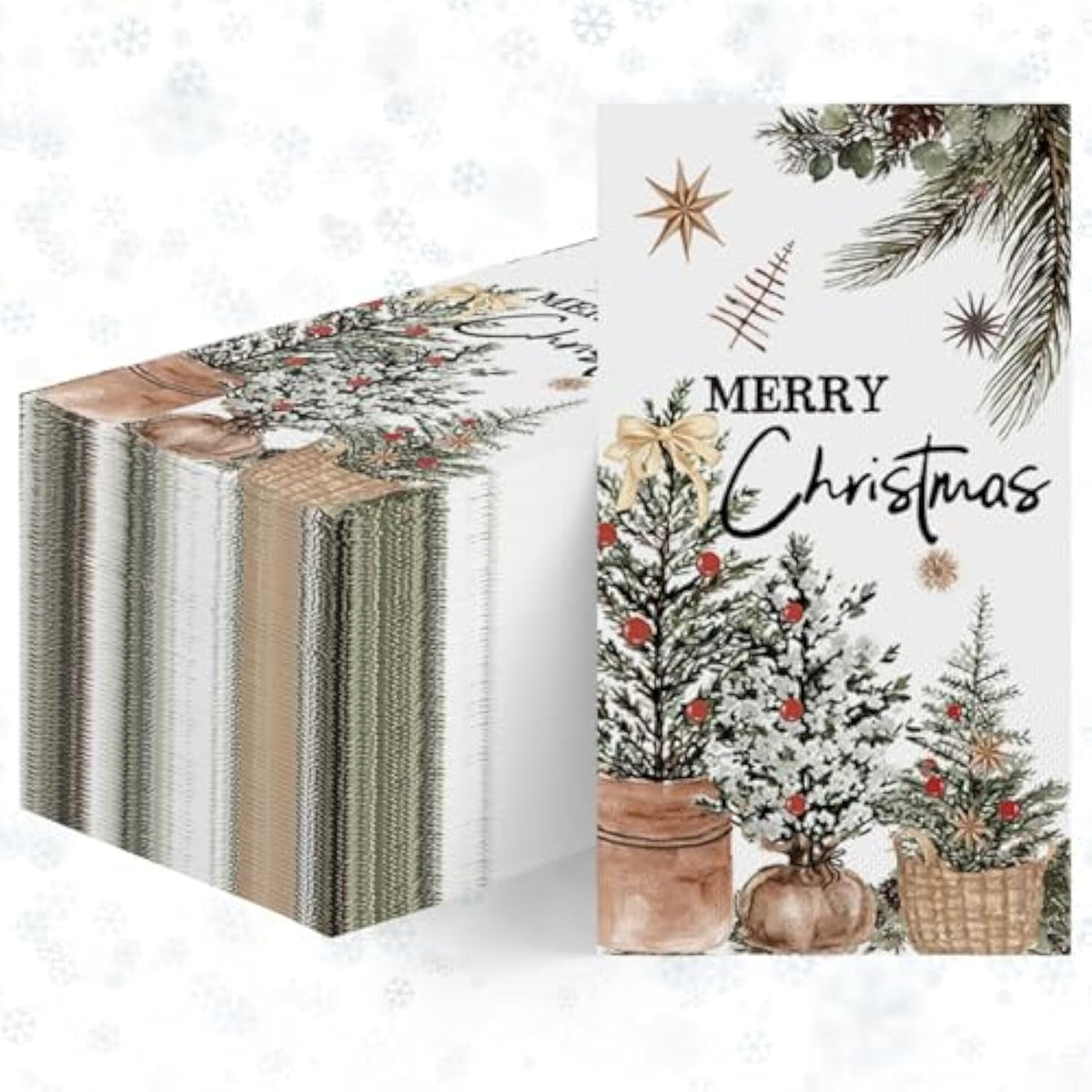 100 Christmas Disposable Paper Decorative Guest Napkins, Pine Tree Basket Hand Towel For Party Lunch Dinner Kitchen Bathroom