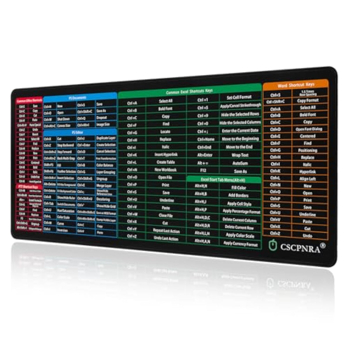 Excel Cheat Sheet Desk Pad - Large Office Mouse Pad (27.5 * 11.8 In), Ps/Word/Ppt/Excel Cheat Sheet Desk Mat, Pc Office Spreadsheet Keyboard Mat, Back To School Gift