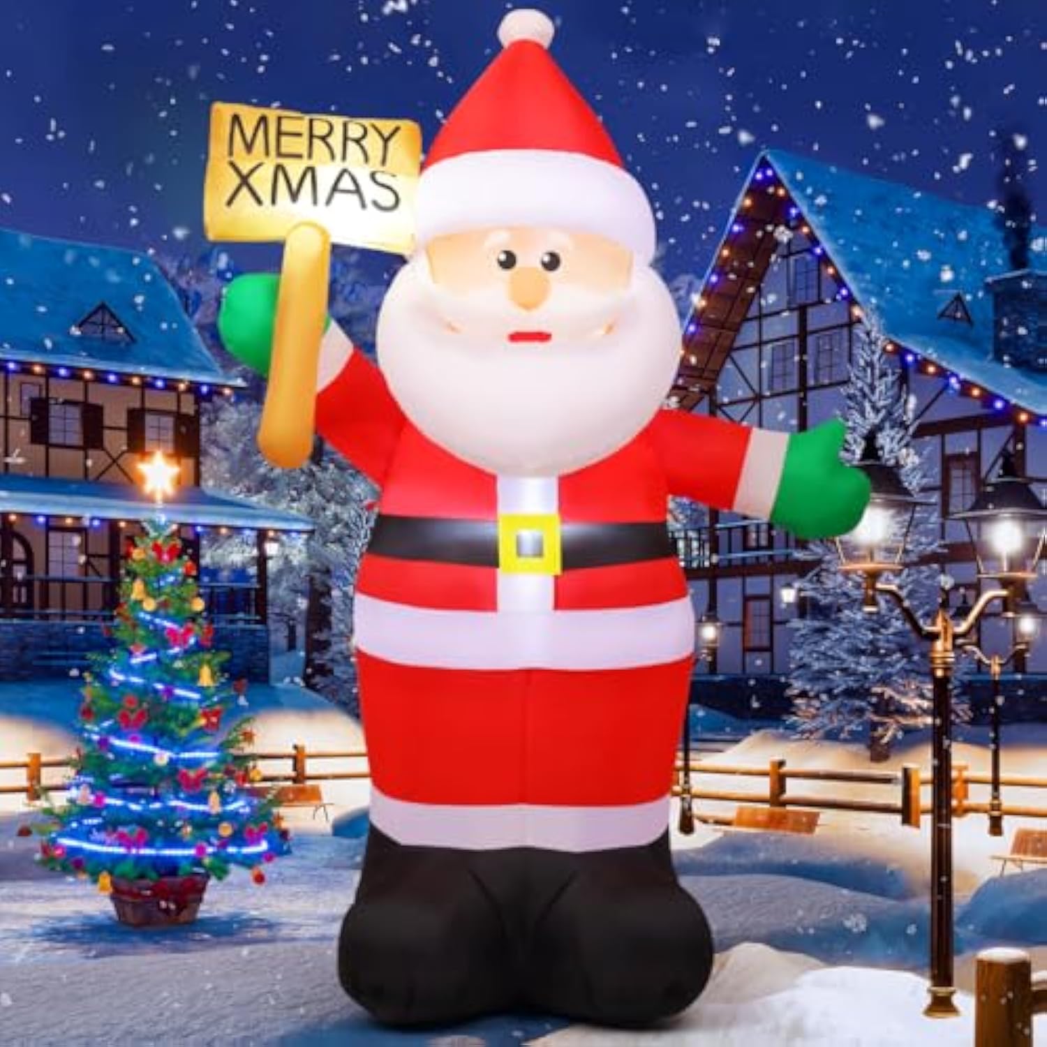 8 Ft Christmas Inflatables Santa Claus Outdoor Decorations Blow Up Yard Santa Claus Holding Merry Xmas Sign With Built-I