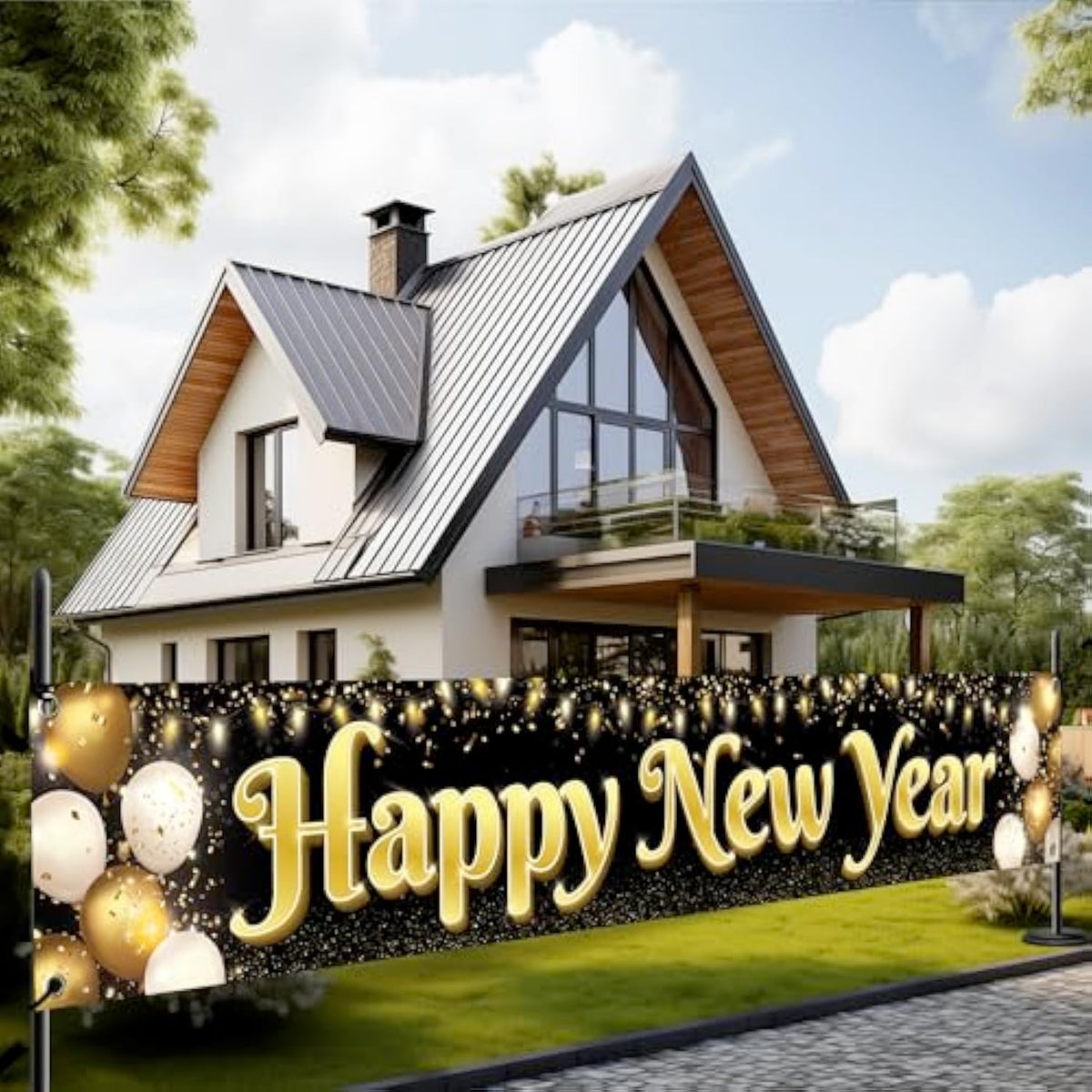 Happy New Year 2026 Banner 120x20in Yard Sign Party Decorations