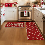 Red Love Heart Hello Valentine'S Kitchen Mats Set Of 2, Home Decor Low-Profile Kitchen Rugs For Floor - 17X29 And 17X47 Inch