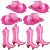 8 Pcs Cowgirl Boot And Hat Balloons Pink Cowgirl Cowboy Balloon Foil Western Themed Party Balloons Decorations For Western Birthday Disco Country Cartoon Cat Theme Party