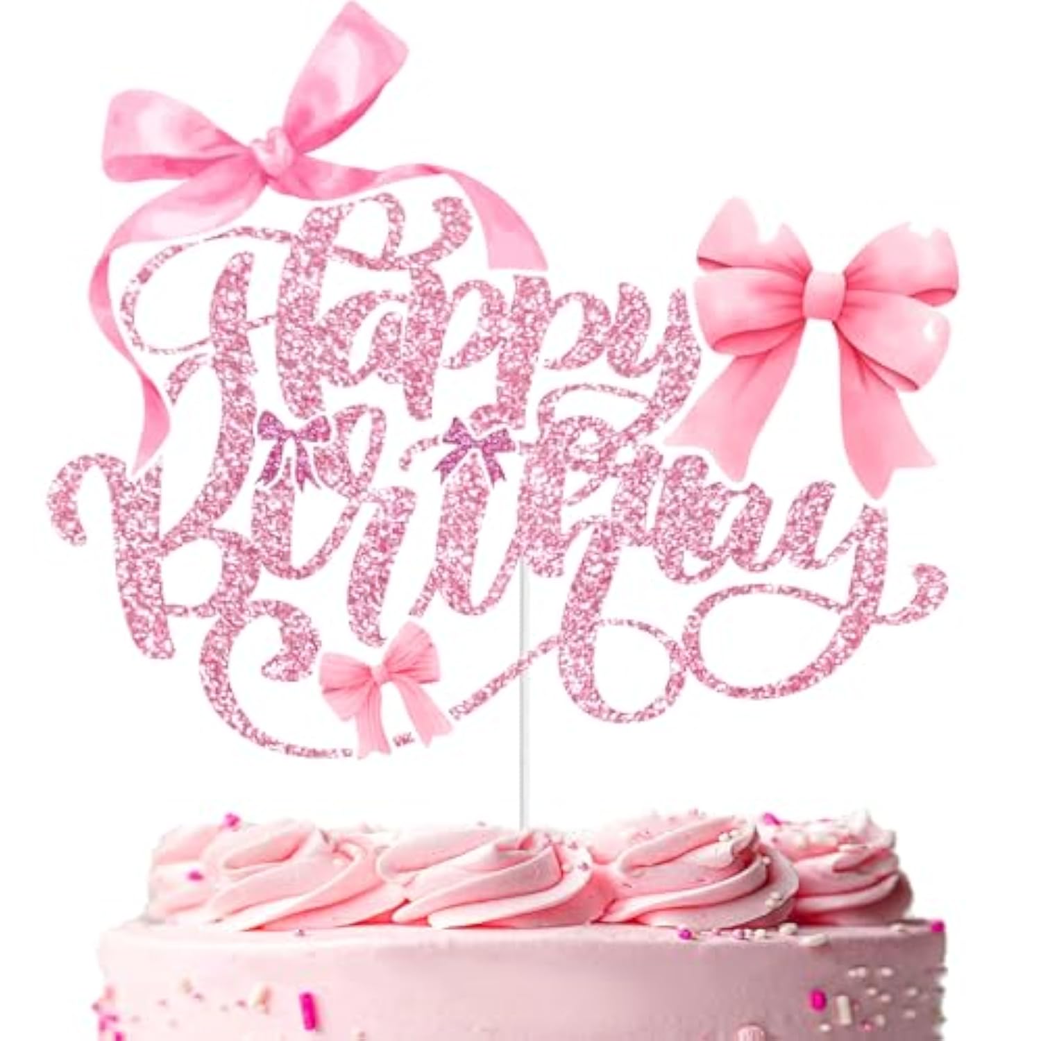 Pink Bow Birthday Cake Topper – Coquette HBD Decor for Girls, Teens & Women