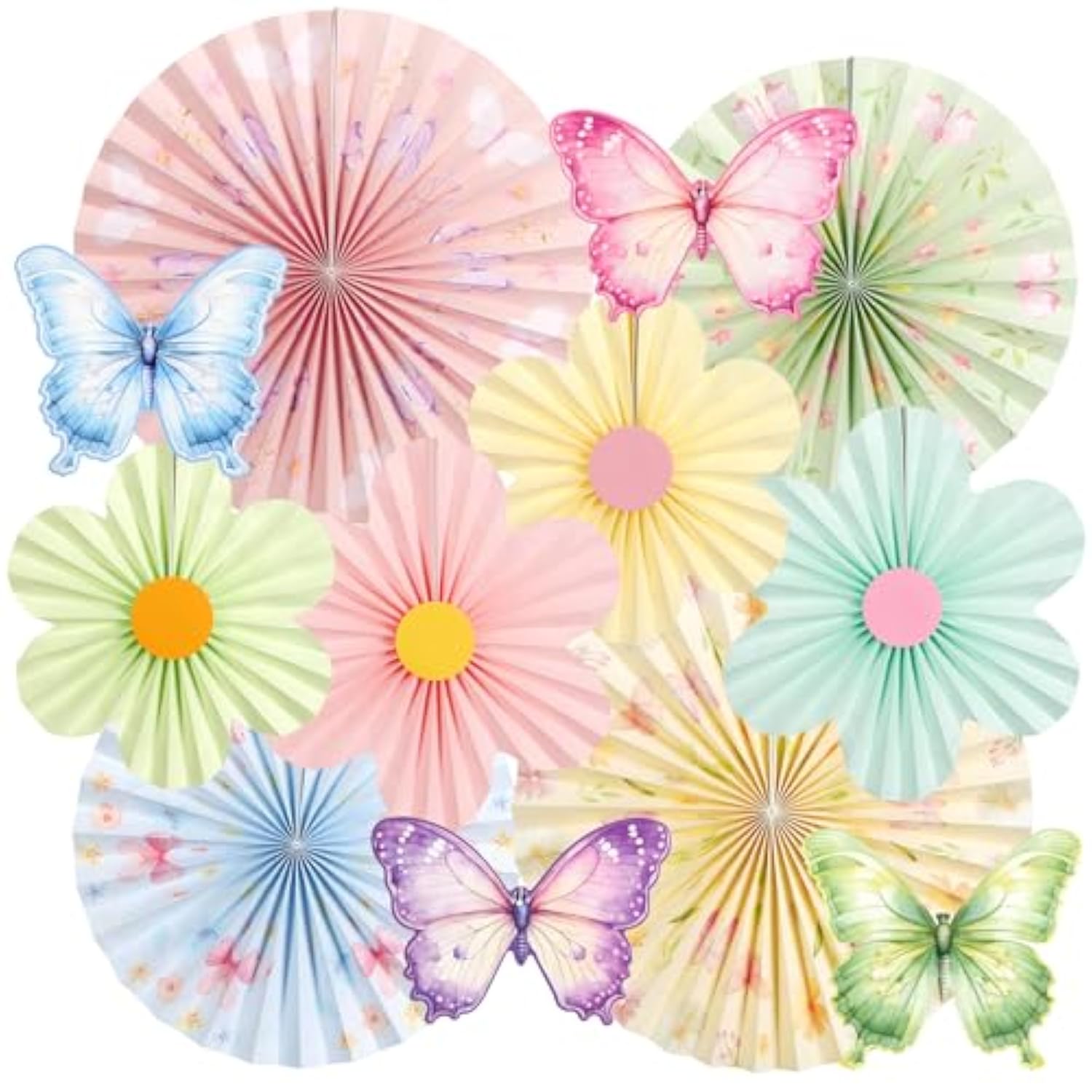 Spring Flower Decorations Pastel Paper Flower Butterfly Decoration Spring Garden Hanging Flower Paper Fans Butterfly Party Decorations For Wall Office Classroom Women Birthday Baby Shower Easter