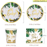 96 Pcs Jungle Safari Baby Shower Decorations Tableware Set, Oh Baby Paper Plates Cups And Napkins For Baby Shower And Birthday Party, Serves 24