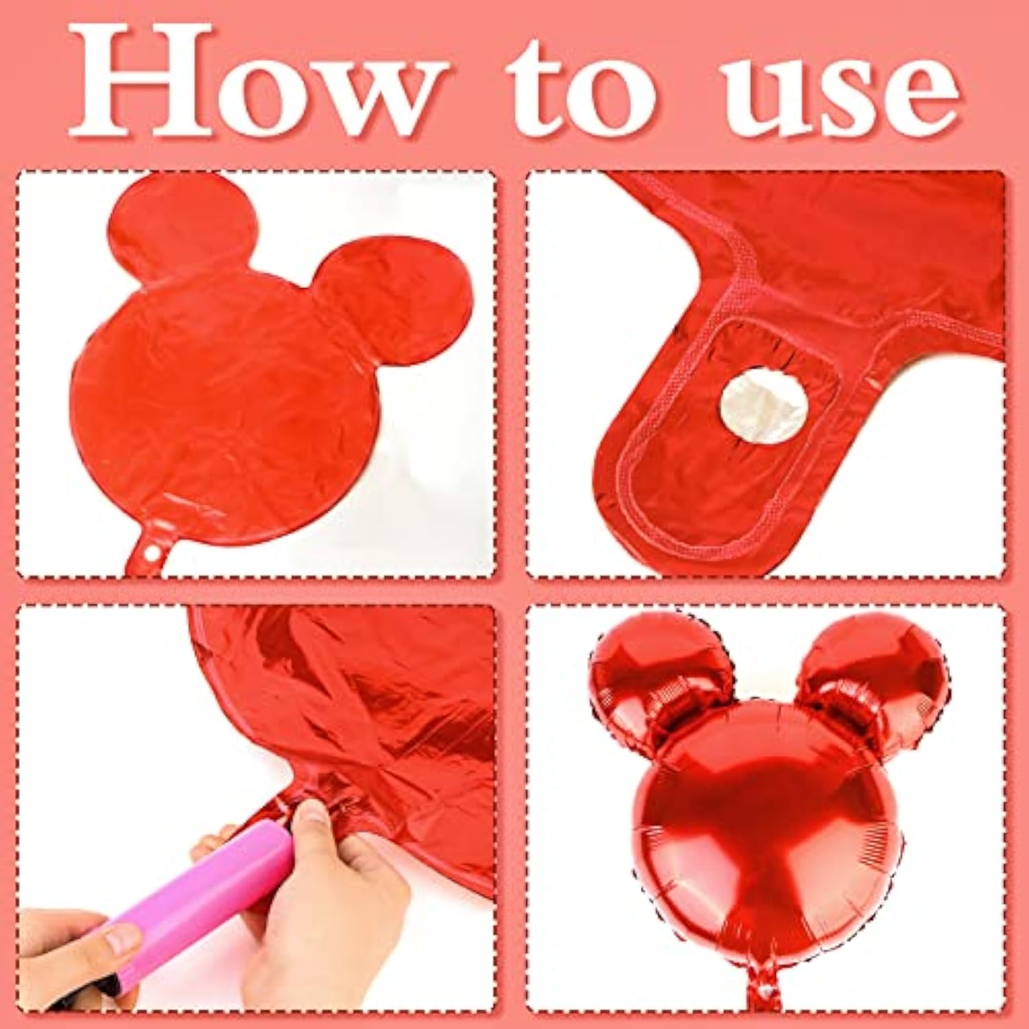 24 Pc 18" Mouse Head Foil Balloons Red & Black Mylar Party Decor & Photo Props