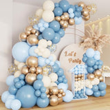 Dusty Baby Blue Balloon Arch Garland Kit, Different Sizes 18 12 10 5 Inch Pastel Baby Blue Slate Fog Ivory White Metallic Gold Balloons For Men Boy Baby Shower Birthday Wedding Party Supplies