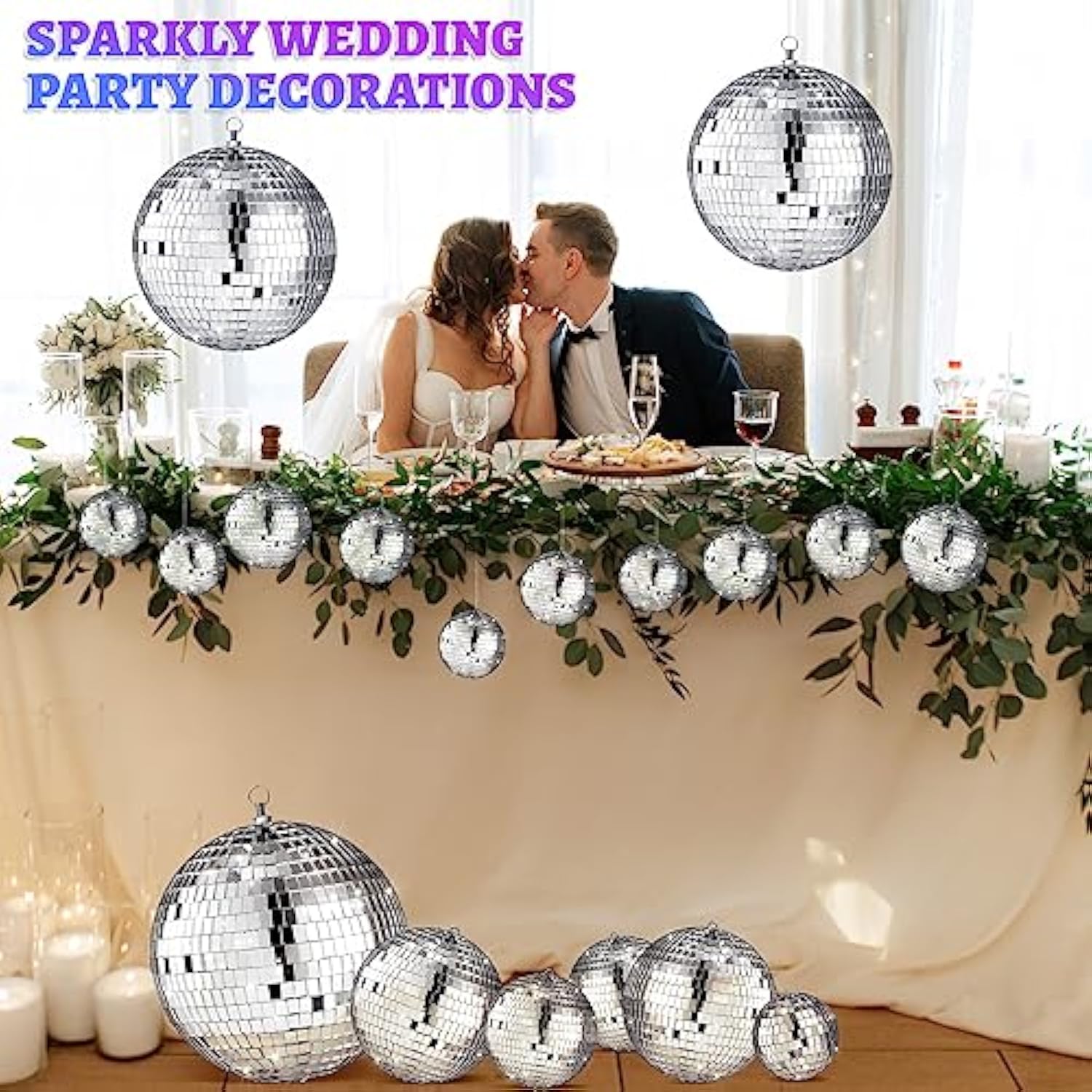 200 Pcs Mini Mirror Disco Ball Ornaments Mardi Gras Small Silver Hanging Decorations Reflective Tiny Balls Bulk For 70S 80S 90S Disco Party, Christmas Tree(8'', 6'', 4'', 3'', 2,'' 1'')