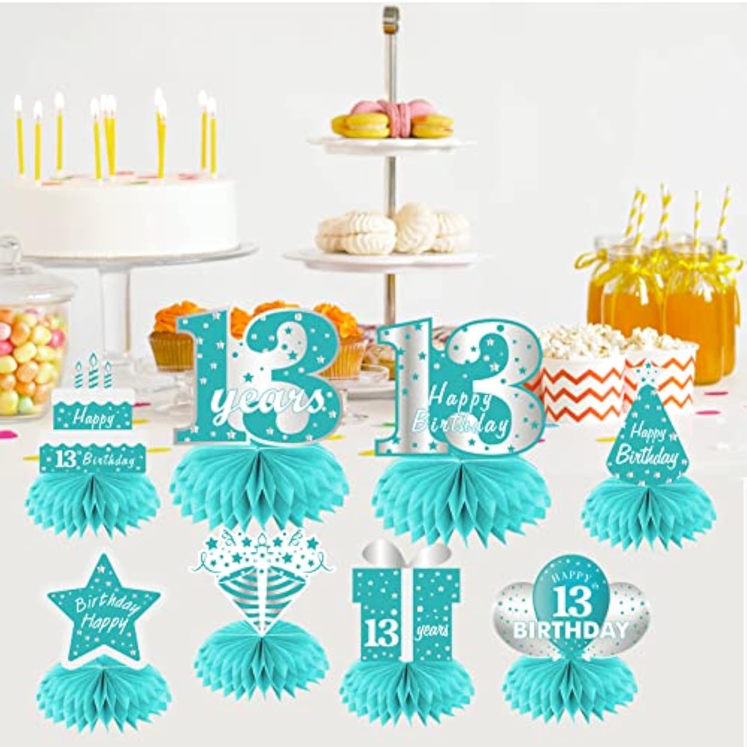 Teal Silver 13Th Birthday Decorations Honeycomb Centerpieces For Girls
