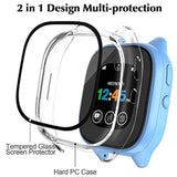 [2 Pack] Case Compatible For Gizmo Watch 3 Screen Protector For Kids, Hard Pc Overall Protective Case Bumper Tempered Glass Cover Accessories Compatible With Verizon Gizmo Watch 3,Clear+Clear
